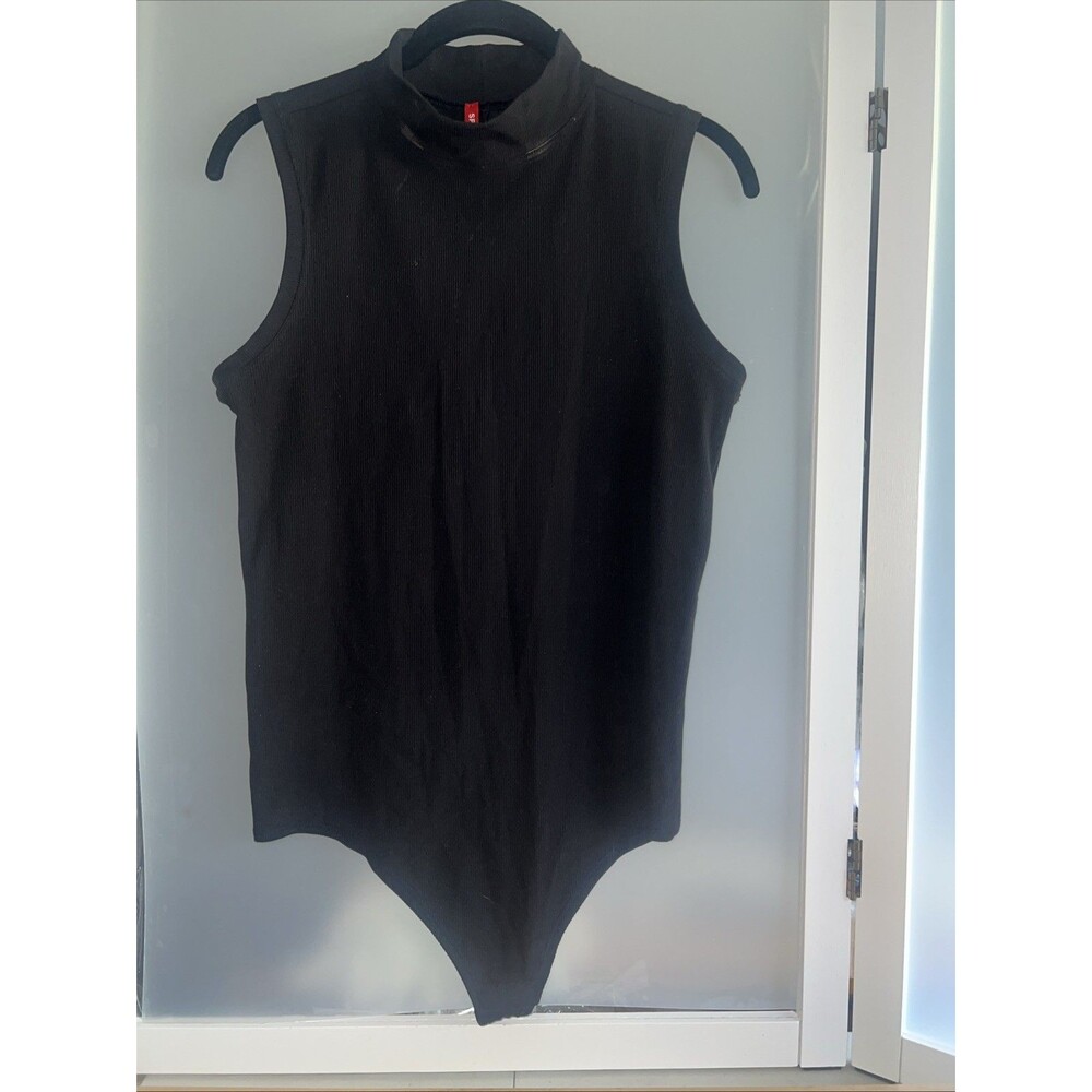 Spanx Luxe Womens Black Sleeveless Mock Neck One-Piece Bodysuit Size Large